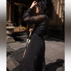 Midi polka dot midi dress long sleeves